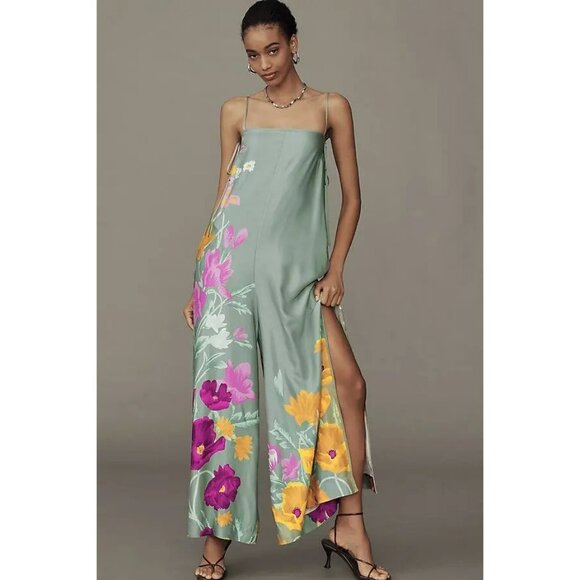 Anthropologie Plus printed wide-leg jumpsuit green Women's Plus 1X - Picture 1 of 13